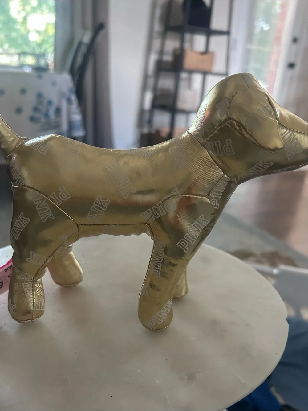PINK Victoria's Secret Gold Metallic Dog Figurine with Pink Tag